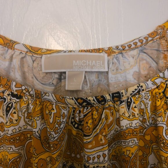 Michael Kors mustard yellow‎ paisley 3/4 sleeve top Size L NWOT - Picture 3 of 4